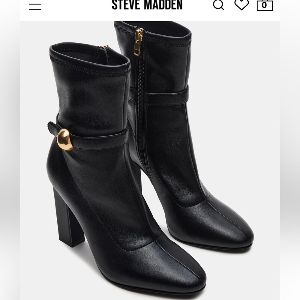 Steve MaddenAroma  Black Heeled Boots with Gold Accent